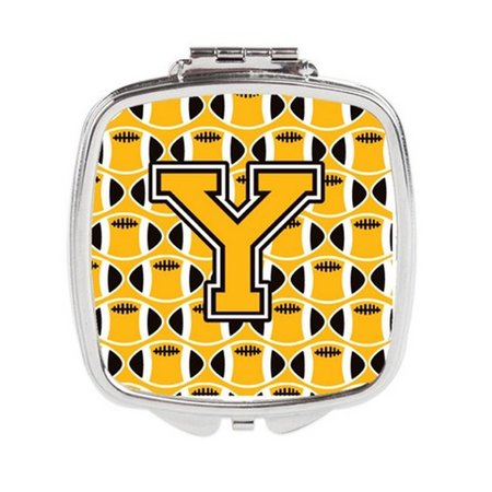 CAROLINES TREASURES Letter Y Football Black, Old Gold and White Compact Mirror CJ1080-YSCM